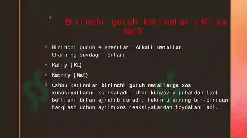 BIRINCHI GURUH KATIONLAR (K+NA+). KALIY VA NATRIY KATIONLARIGA XOS REAKSIYALAR 3