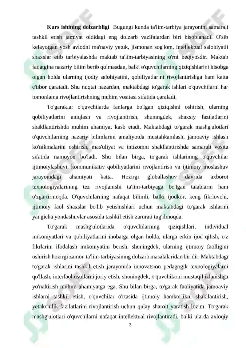 3-sinfda to'garak mashg’ulotlarini tashkil etish tajribasi. 3