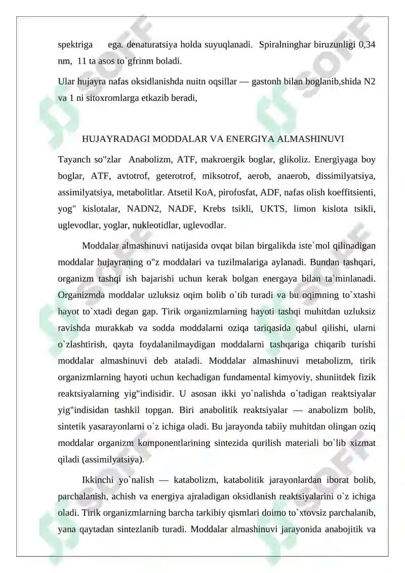 Hujayrada moddalar, energiya va ma’lumotlar o’qimi 3