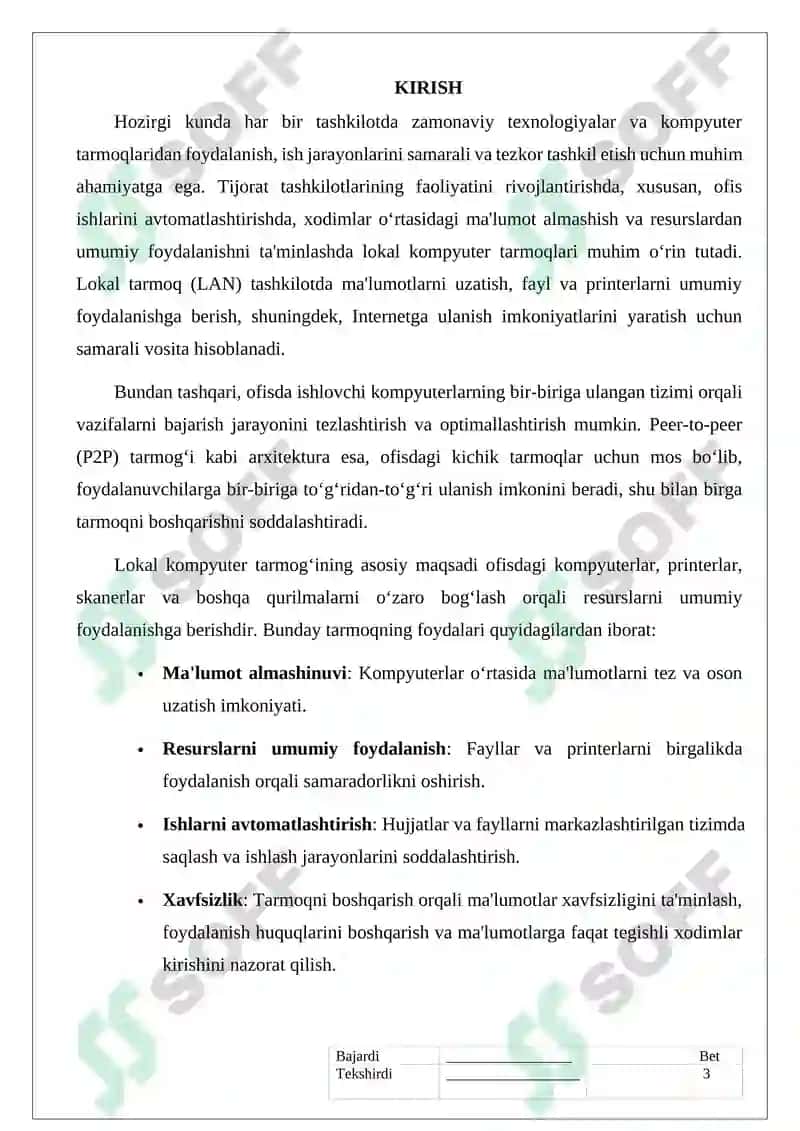 Tijorat tashkiloti uchun lokal kompyuter tarmogʻini ishlab chiqish 3
