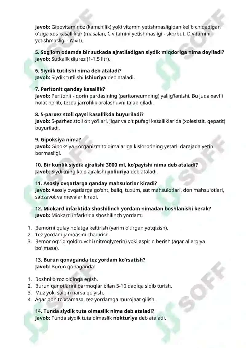 2025 Dekabr Argos suhbat savol va javoblari O‘rta tibbiyot xodimlari uchun 200+ savollarga qisqa aniq javoblar 3