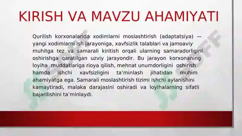 Qurilish Korxonalarida Xodimlarni Moslashtirish 3
