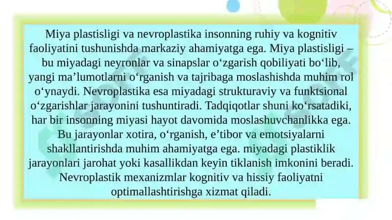 Miya plastisligi va nevroplastika 3