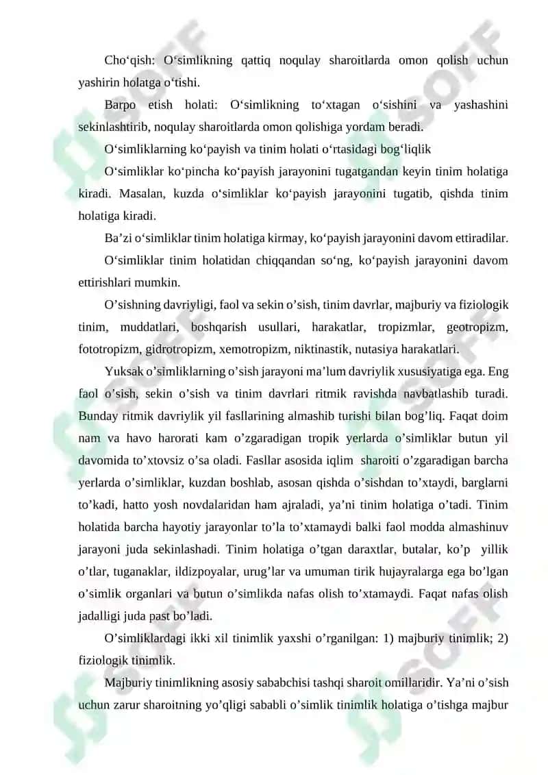 OʻSIMLIKLARNING KOʻPAYISH FIZIOLOGIYASI VA OʻSIMLIKLARDAGI TINIM HOLATI 3
