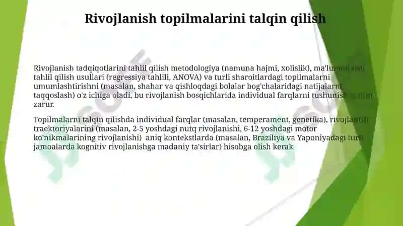 Rivojlanishni yoshga va individual xususiyatlariga oid tadqiqotlar tahlili 3