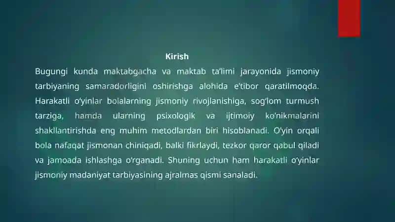 Harakatli o‘yinlar jismoniy madaniyat tarbiyalash 3