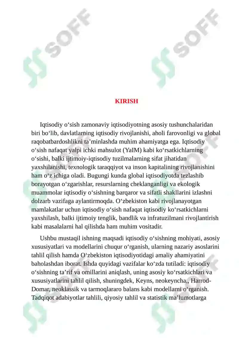 Iqtisodiy o’sishning mohiyati, asosiy tavsifnomasi va modeli 3