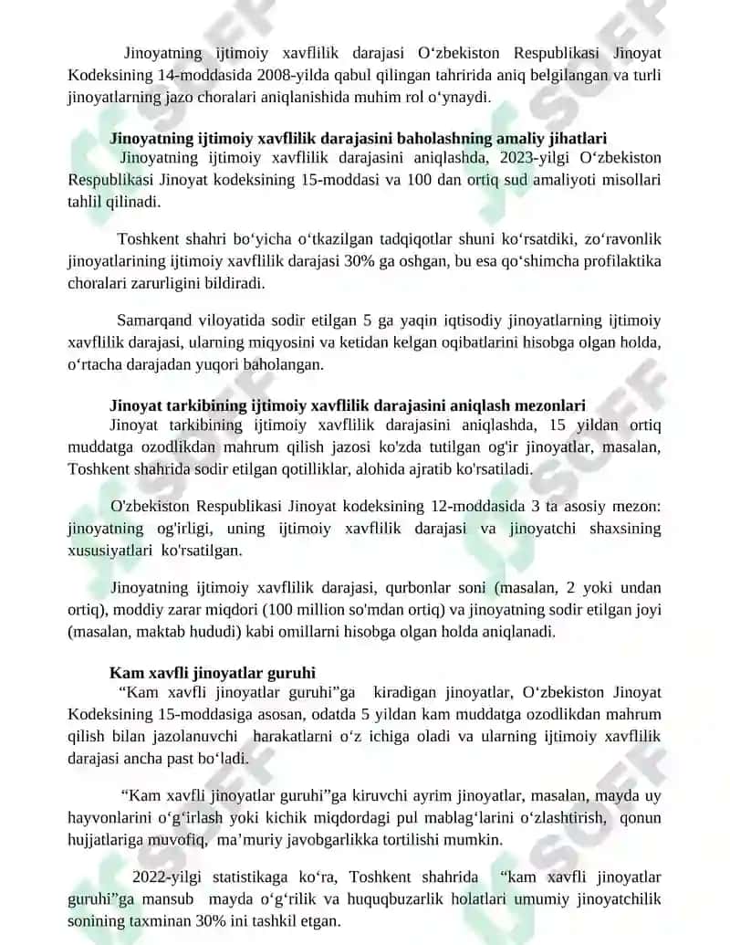 Jinoyat tarkibining ijtimoyi xaflilik darajasiga ko'ra bo'linishning o'ziga xos xususiyatlari 3