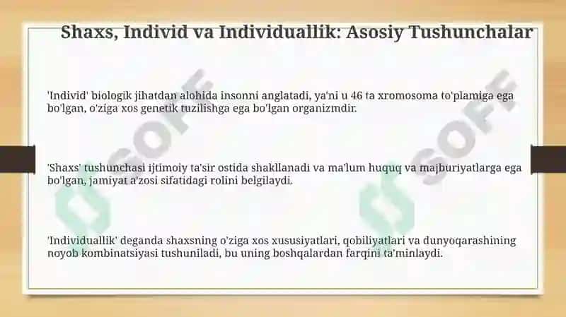 Shaxs, Individ va Individuallik: Asosiy Tushunchalar 3
