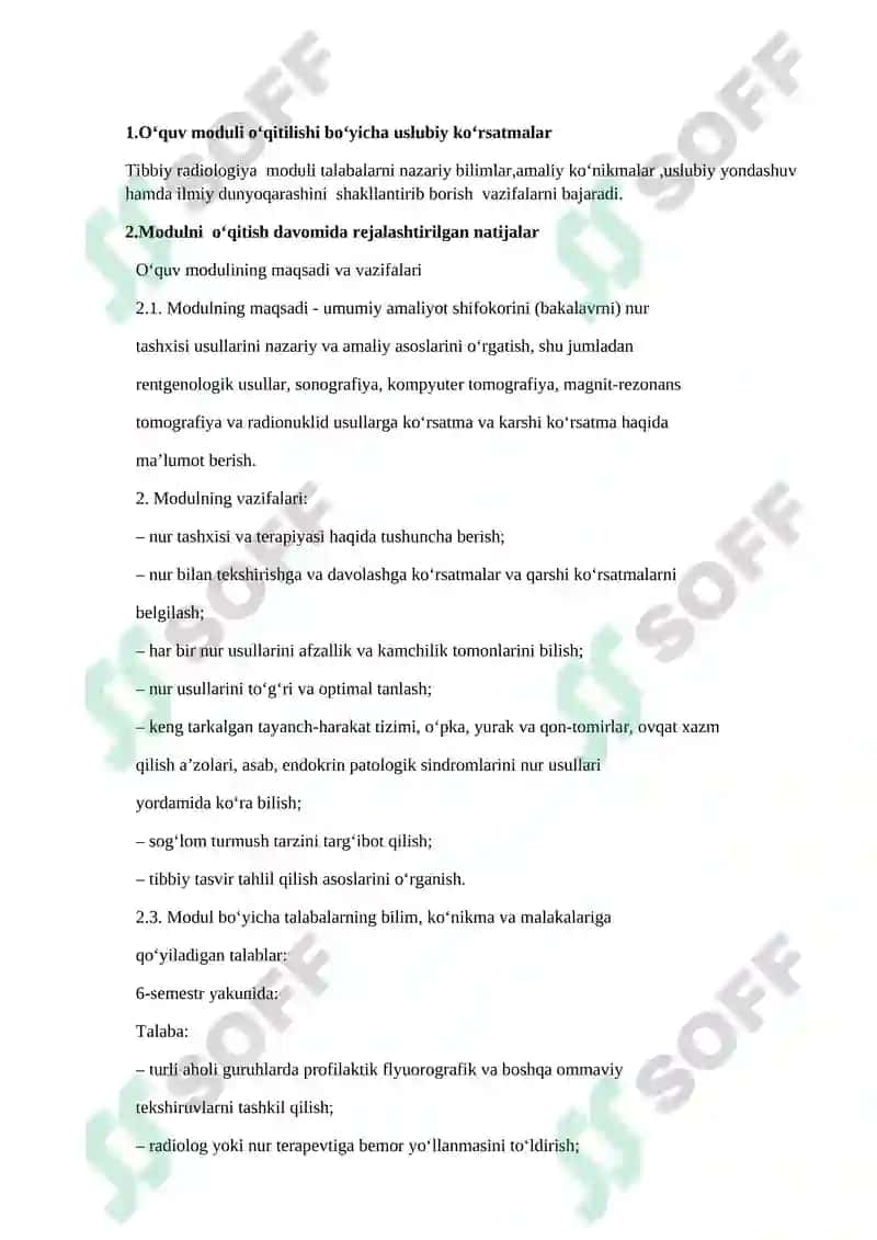 TIBBIY RADIOLOGIYA FANIDAN ISHCHI MODUL DASTURI 3