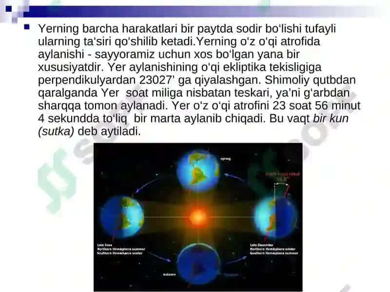Yerning Quyosh atrofida aylanishining geografik oqibatlari 3