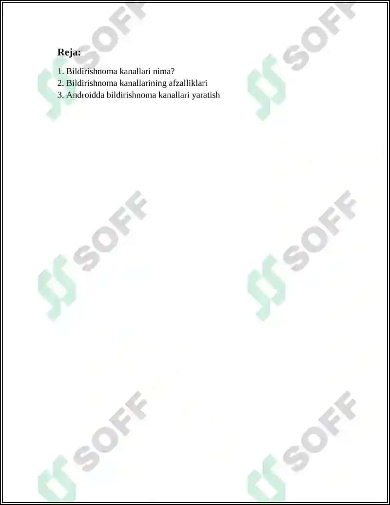 MOBIL ILOVALARDA BILDIRISHNOMALAR(NOTIFICATION) BILAN ISHLASH. BILDIRISHNOMA KANALLARINI YARATISH VA BOSHQARISH 3