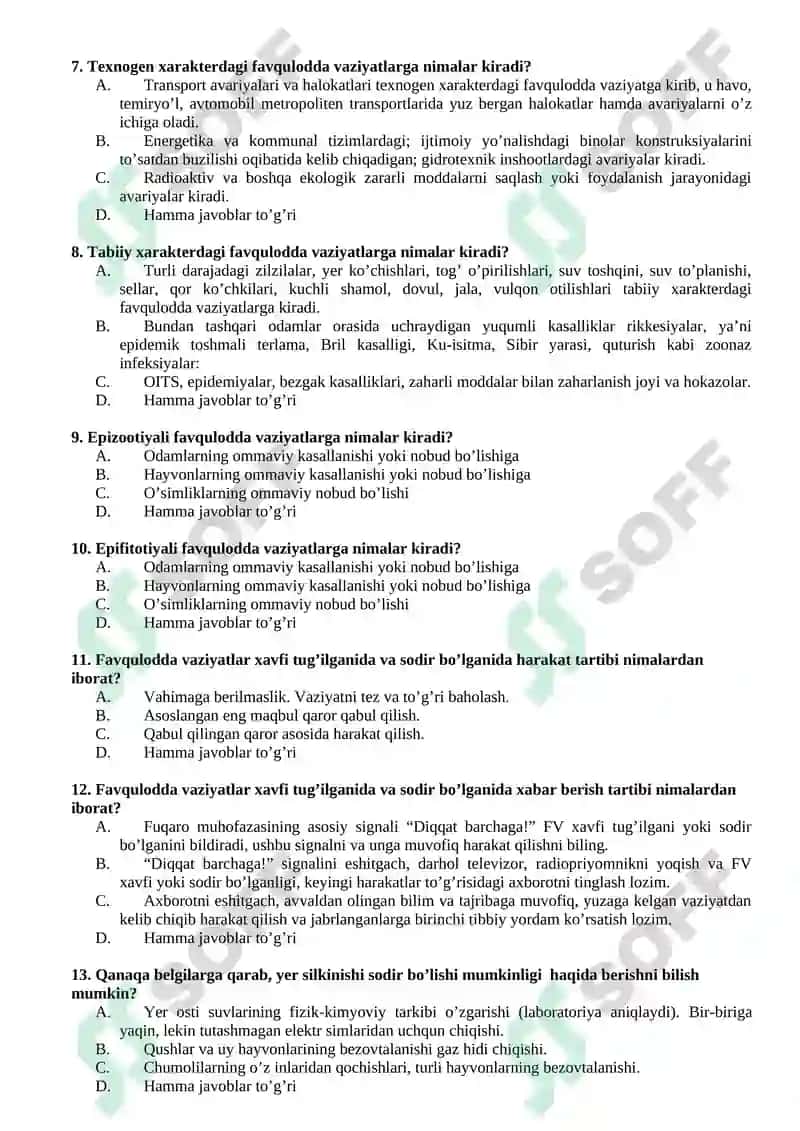Chaqiruvga qadar boshlang’ich tayyorlik fanidan TEST SAVOLLARI 3