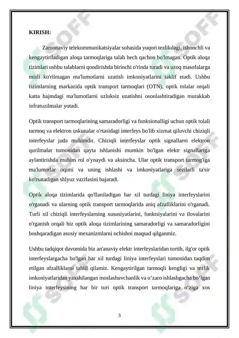 Optik aloqa tizimlarida Optik transport tarmogʻida liniya interfeys turlari va ularning qoʻllanilish afzalliklari 3