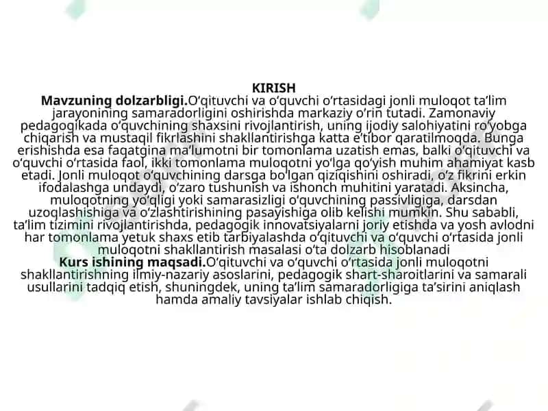 O’qituvchi va o’quvchi o’rtasida jonli muloqotni tashkil etish usullari 3