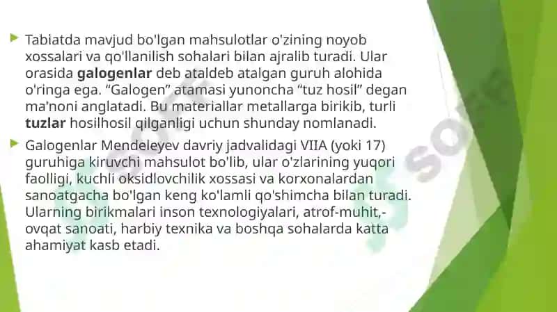 Galogenlar va ularning birikmalarining qo'llanilishi 3