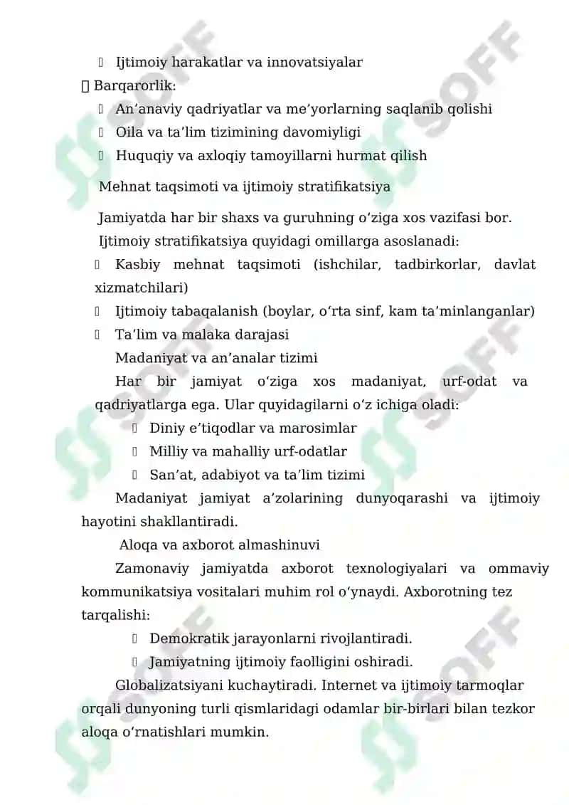 Jamiyat tushunchasi va uning tuzilishi, Jamiyatning iqtisodiy sohasi, Jamiyatning siyosiy sohasi , Jamiyatning ijtimoiy hayoti 3