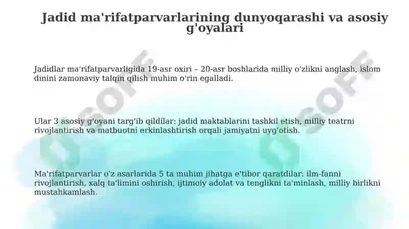 Jadid ma’rifatparvarlarining o‘lka ijtimoiy-ma’naviy hayotida tutgan o‘rni 3