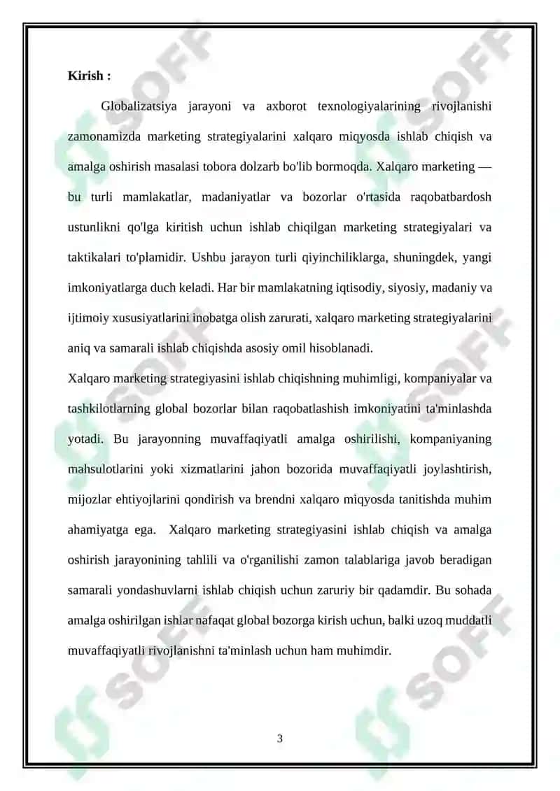 XALQARO MARKETING STRATEGIYASINI ISHLAB CHIQISH VA AMALGA OSHIRISH O’RGANISH 3