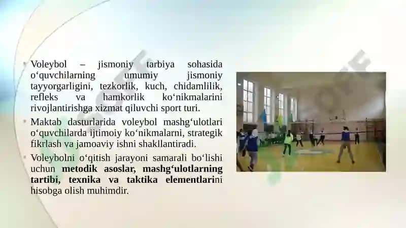 UMUMTA’LIM MAKTABLARNING JISMONIY TARBIYA DARSLARIDA VOLEYBOL BO‘YICHA MASHG‘ULOTLARNI O‘TKAZISH USLUBIYATI 3