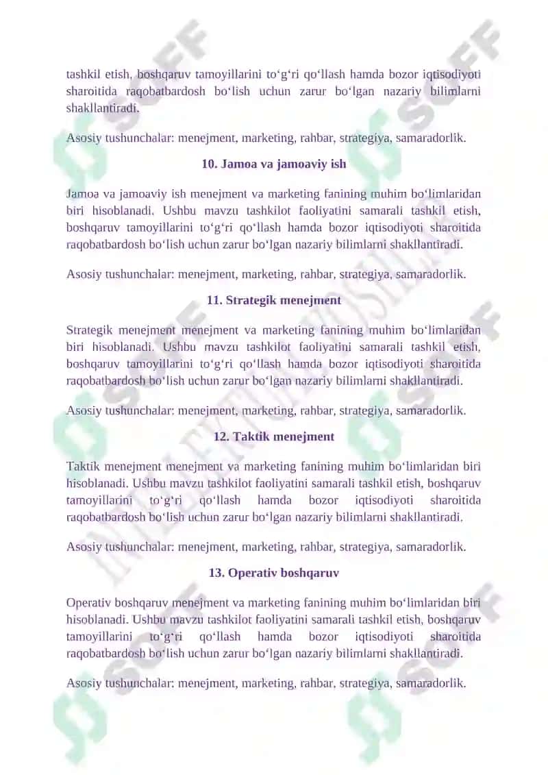 Menejment va marketing fanidan 50 ta tarqatma material. TALABALAR UCHUN 3