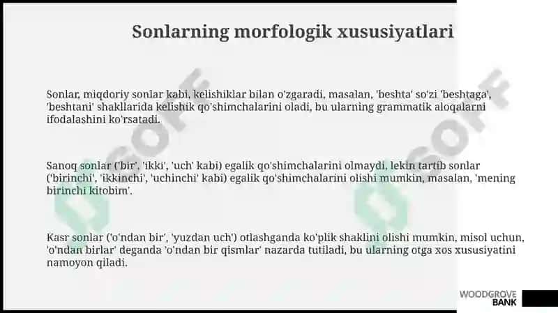 Sonlarning morfologik belgilari va sintaktik fazilasi 3