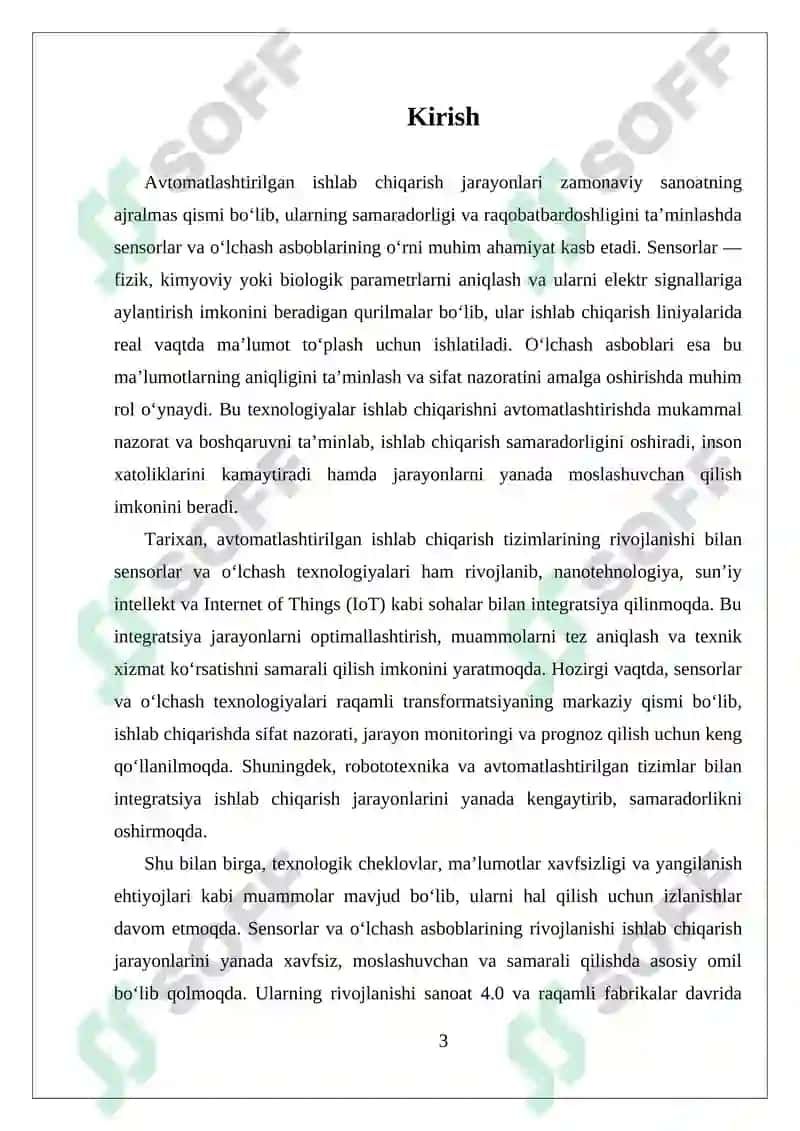 Sensorlar va o’lchash asboblarining avtomatlashtirilgan ishlab chiqarishda o’rni. 3