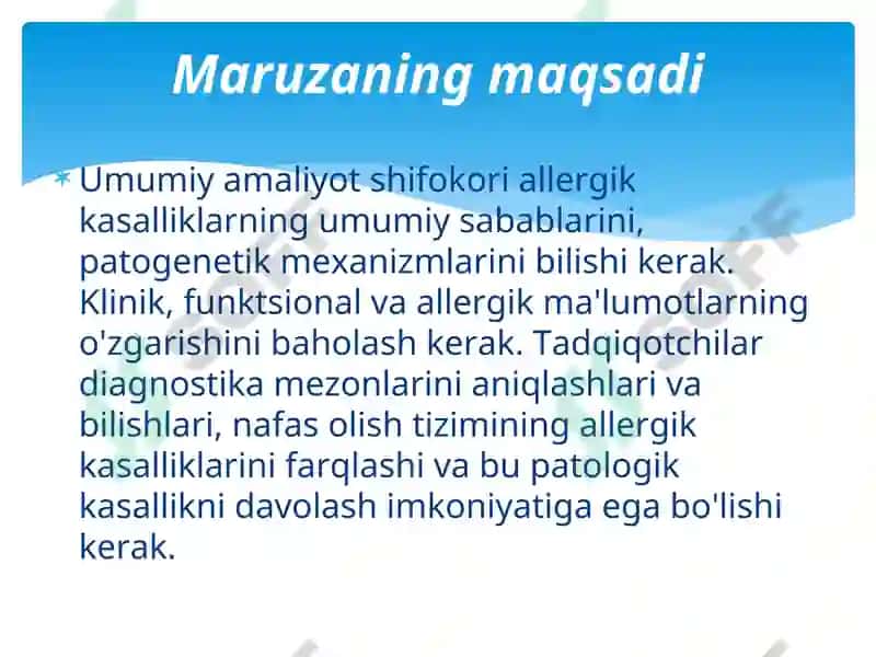 Pollinoz. Allergik rinit. Etiologiya, patogenez, diagnostika va davolash. UASh zamonaviy taktikasi 3