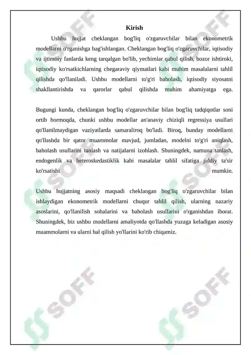 Ekonometrikada Cheklangan tobe o'zgaruvchili modellar 3