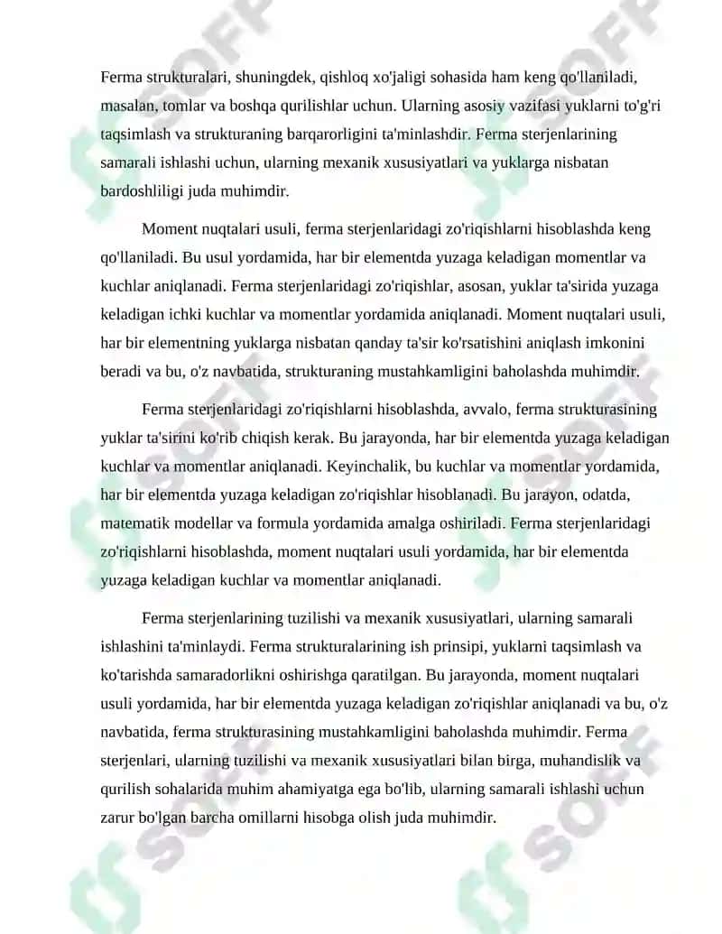 Ferma sterjenlaridagi Zo'riqishlarni moment nuqtalari usulida hisoblash 3