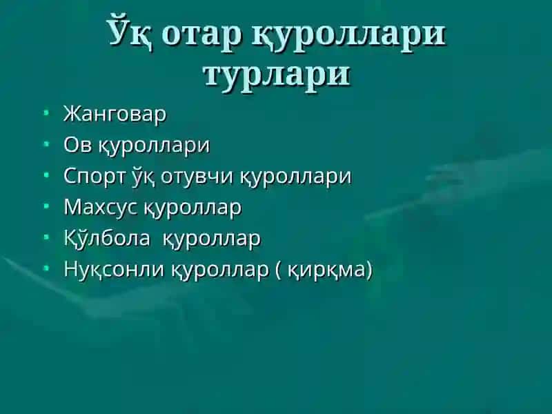 ЎҚОТАРҚУРОЛЛАРБИЛАН ЖАРОҲАТЕТКАЗИШ 3