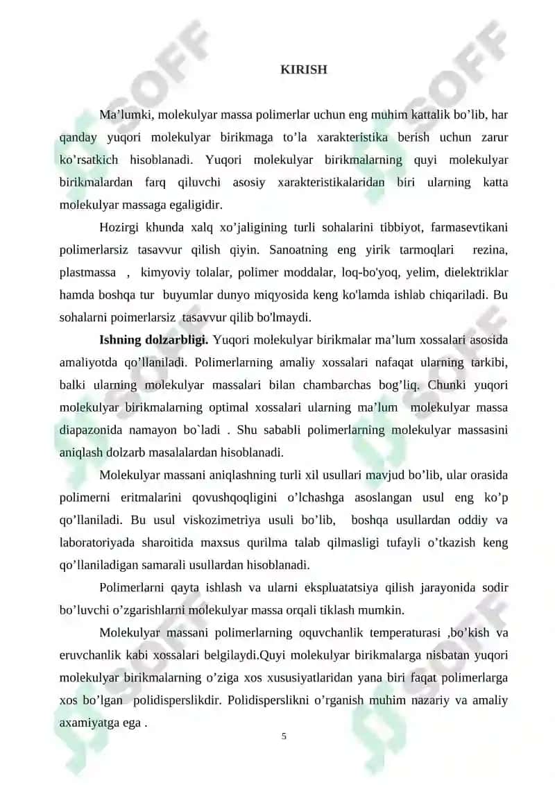 Yuqori molekulyar birikmalarning molekulyar massasi va uni viskozimetrik usulda aniqlash 3