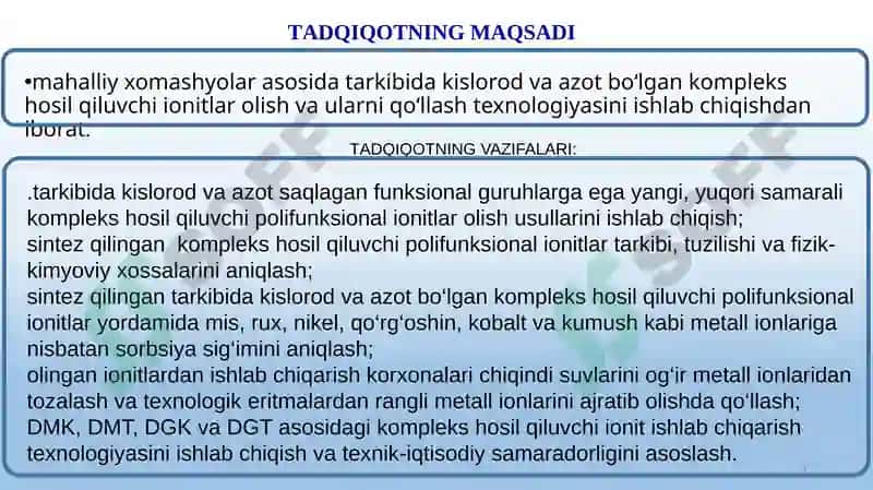 TARKIBIDA KISLAROD VA AZOT BO`LGAN IONITLAR SINTEZI VA ULARNI TAHLIL QILISH. 3