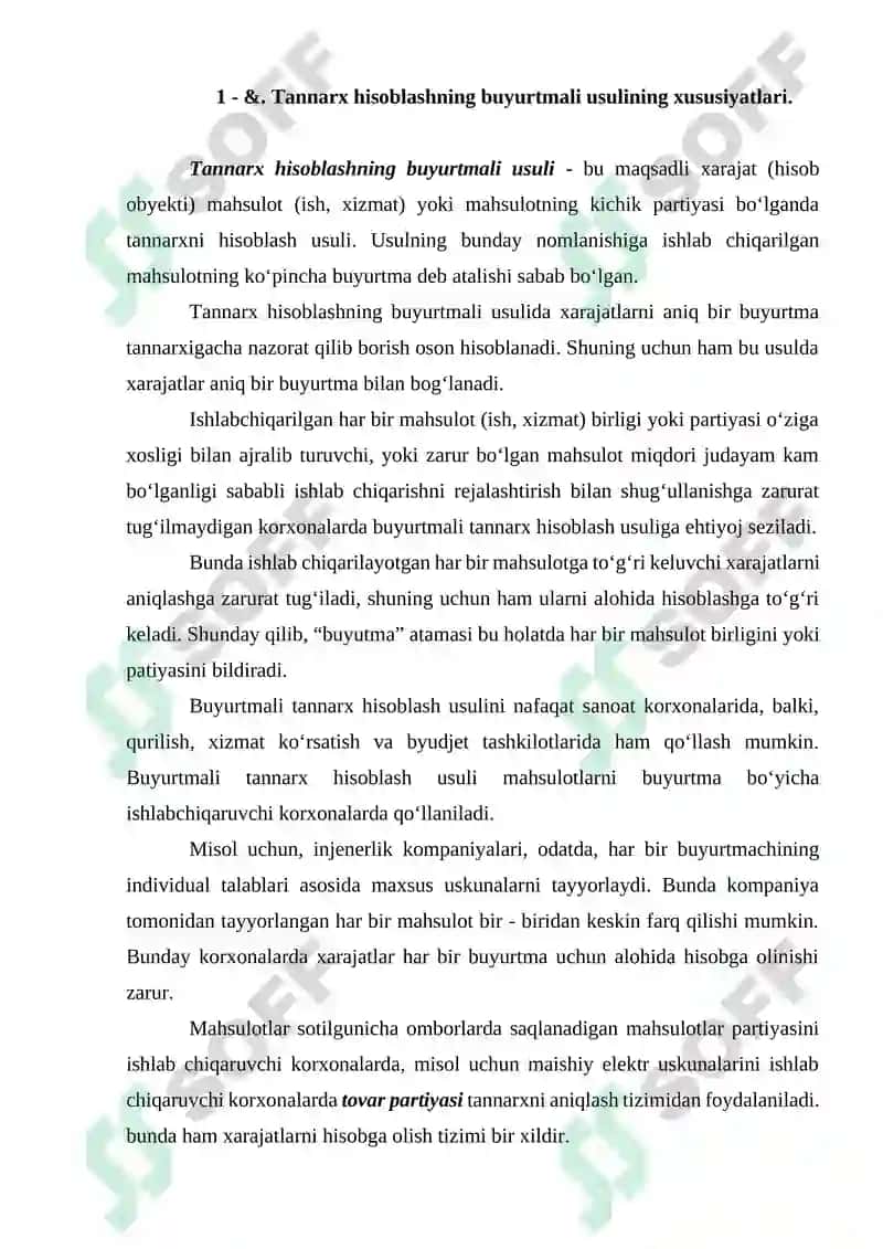 ISHLAB CHIQARISH TANNARXINI BUYURTMALAR BOʻYICHA ANIQLASH USULI 3