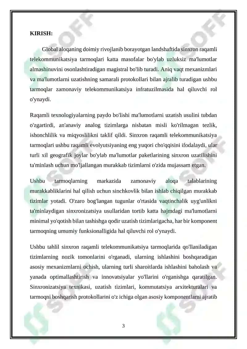 Sinxron raqamli telekommunikatsiya tarmoqlarida qoʻllaniladigan tizimlar tahlili 3