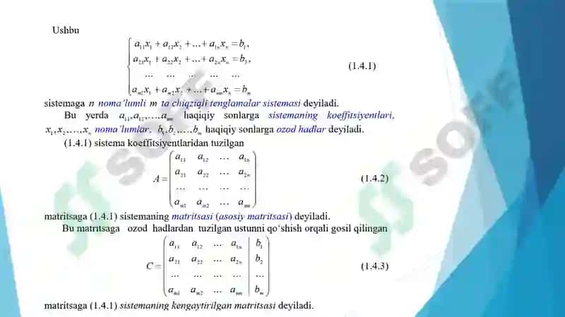 Chiziqli algebraik tenglamalar sistemasini yechishni Kramer usuli 3