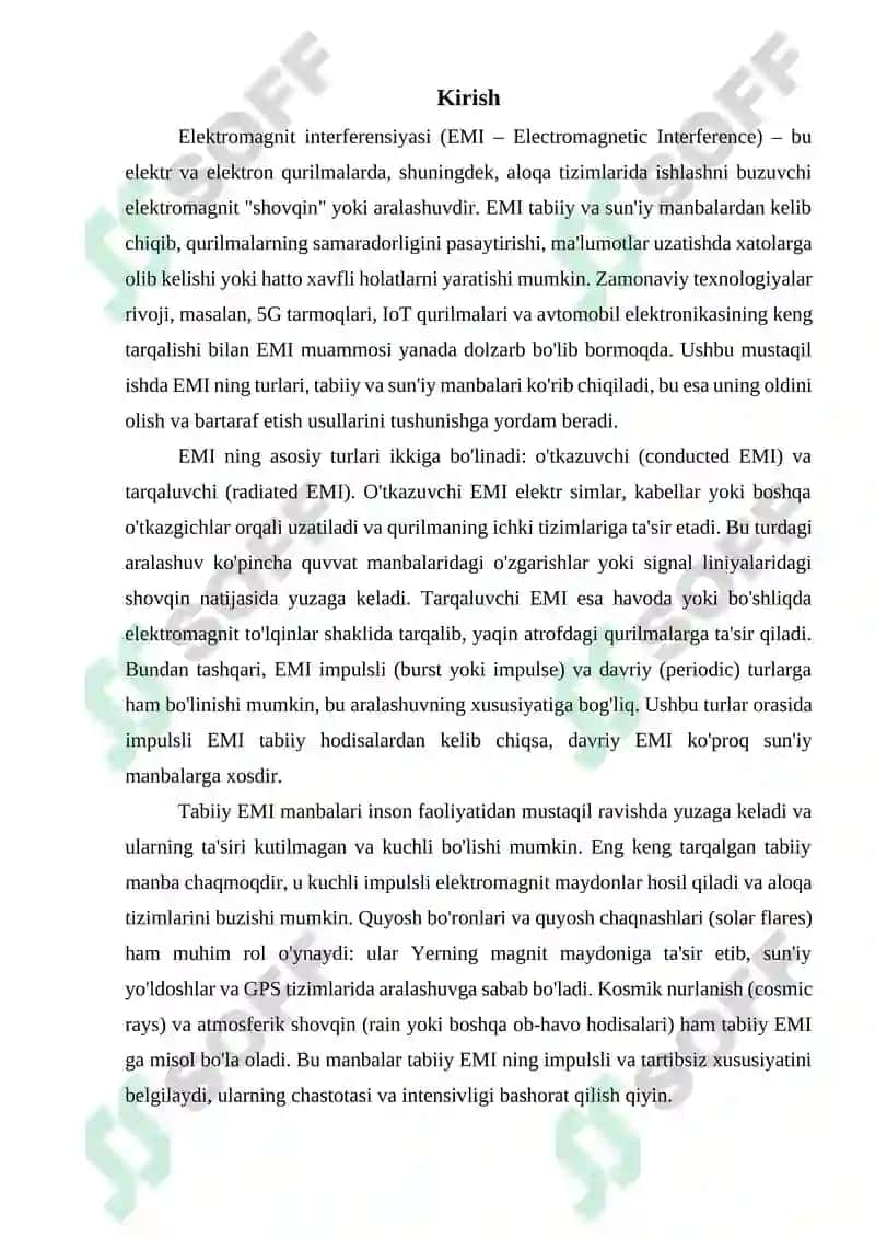 Elektromagnit interferensiyasi (EMI) va uning turlari. Tabiiy va sun’iy EMI manbalari 3