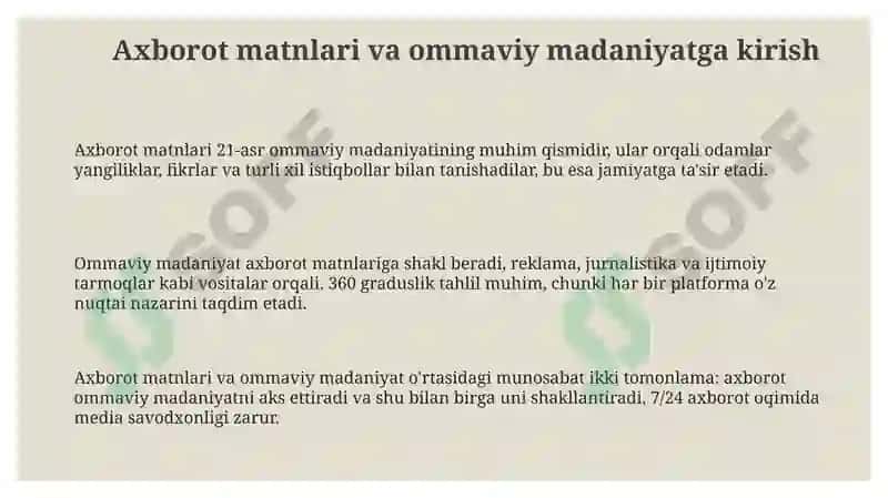 Axborotmatnlar va Ommaviy Madaniyat 3