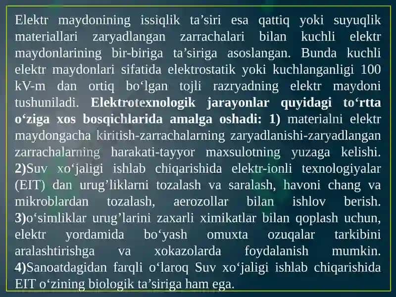 Elektron-ionli texnologik asoslari va qishloq va suv xo‘jaligida foydalanish yo‘nalishtari 3