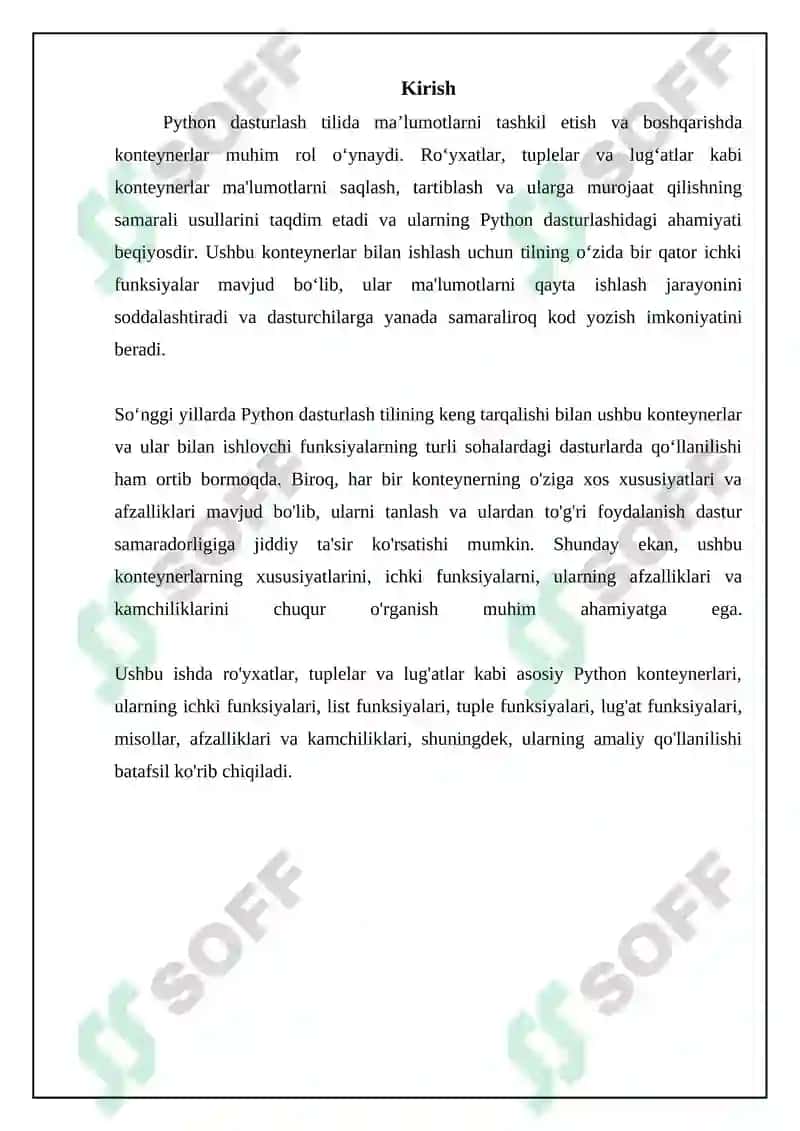 Pythonda konteyner (royxat, toplam, lug`t) lar ular bilan ishlaydigan tayyor funktsiyalar 3