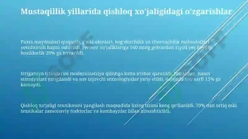 Mustaqillik yillarida qishloq xo'jaligidagi o'zgarishlar 3