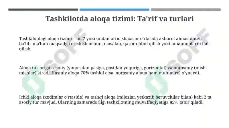 Menejment prinsiplari fanidan Tashkilotda muloqot tizimi 3