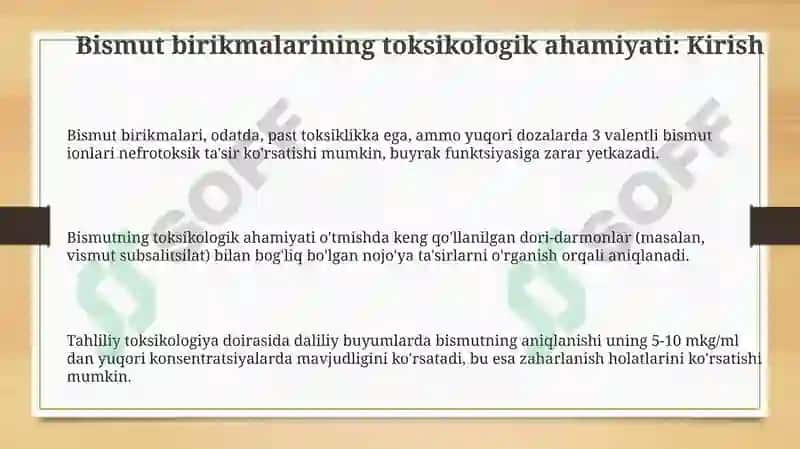 Bismut birikmalarining toksikologik ahamiyati 3