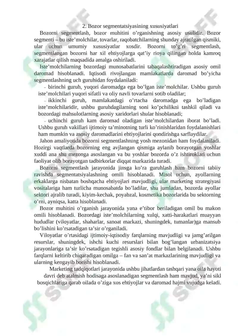 Bozor segmentatsiyasi va xaridorlar turlari 3