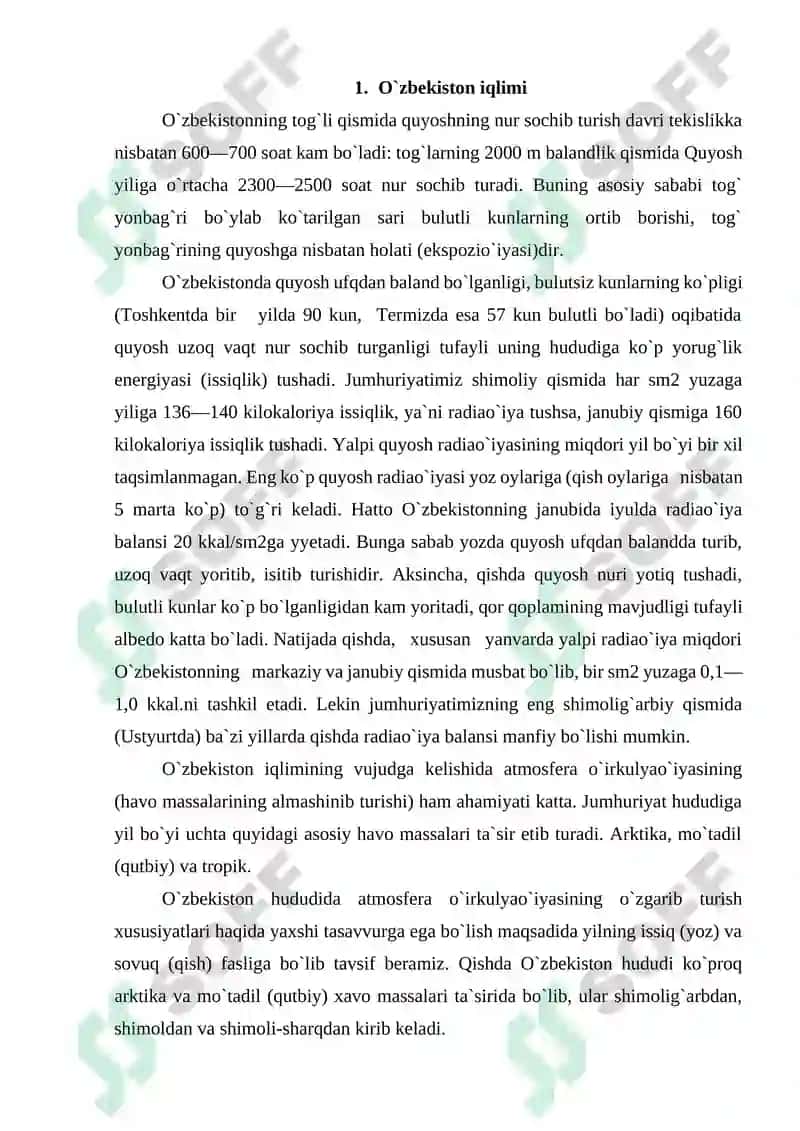 O`ZBEKISTONNING IQLIMIY RESURSLARDAN FOYDALANISHI 3