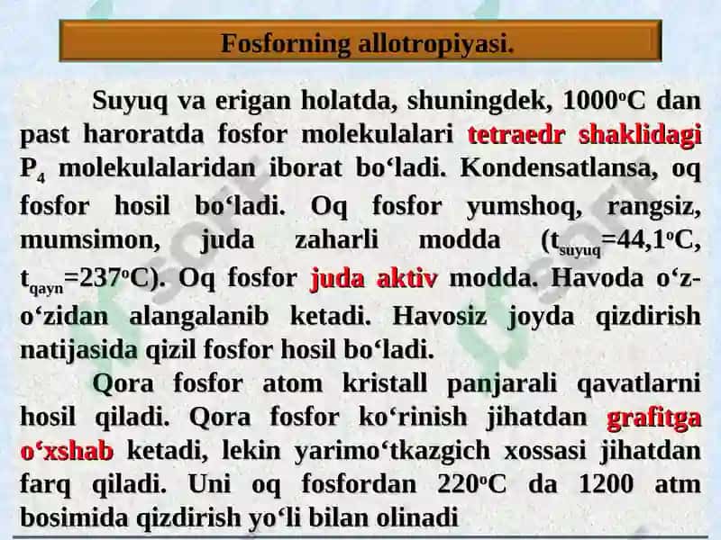 Fosforning xossalari 3
