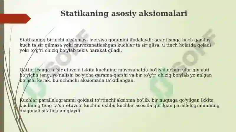 Statikaning asosiy aksiyomalar 3