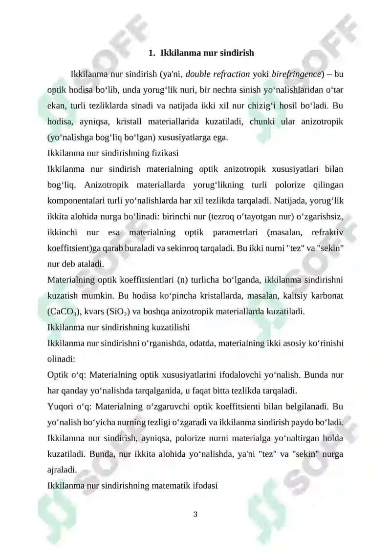 Ikkilanma nur sindirish, kerre efekti va qutblanish texnologiyalari 3