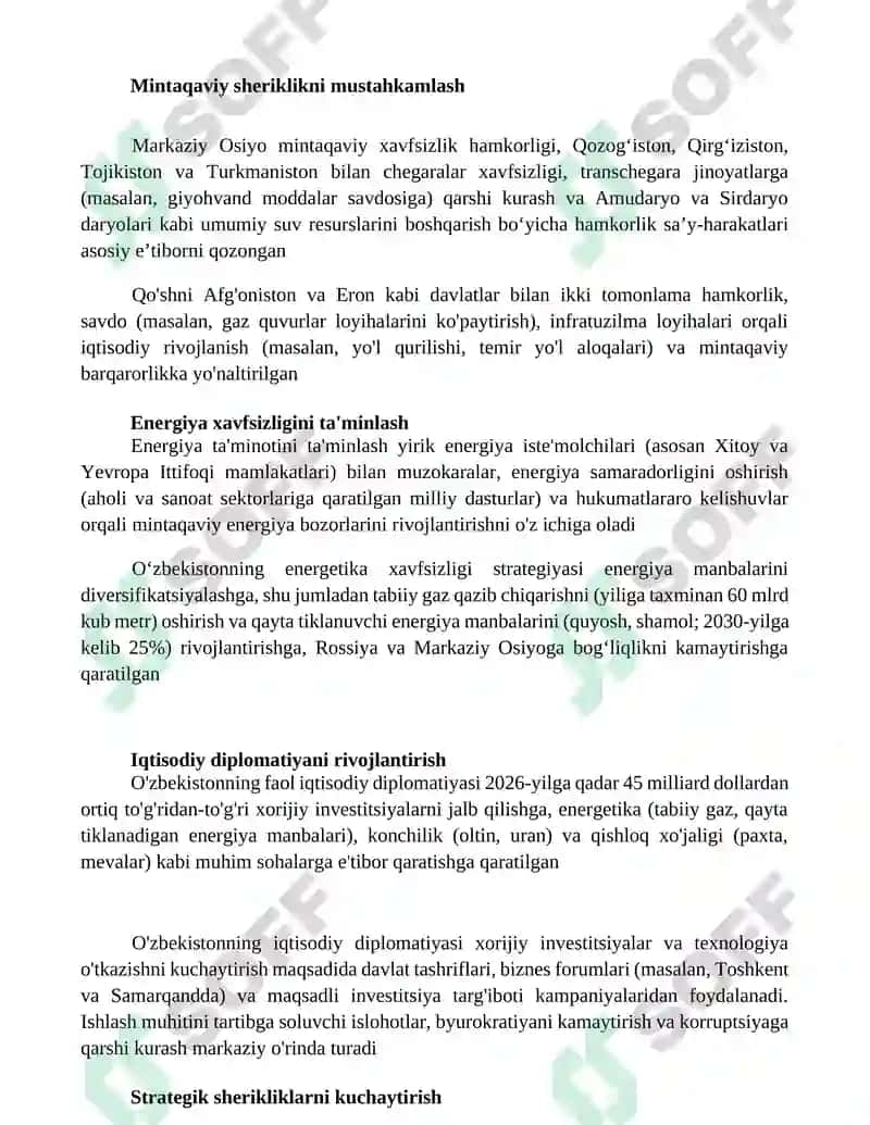 Oʻzbekiston Respublikasi tashqi siyosatınıng muhim yo'nalishlari 3