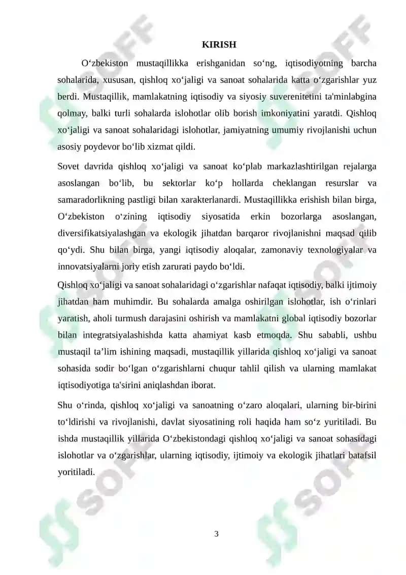 MUSTAQILLIK YILLARIDA QISHLOQ XO‘JALIGI VA SANOAT SOHASIDAGI O‘ZGARISHLAR 3